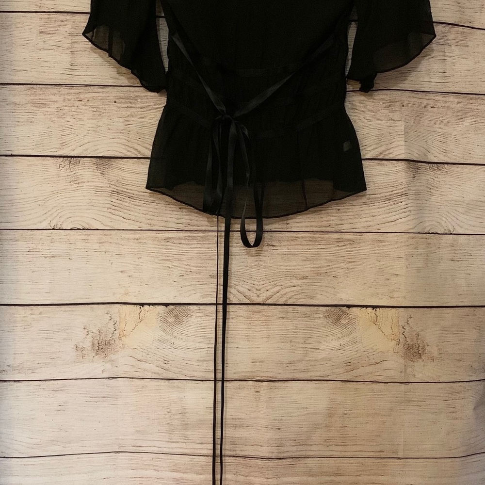 Express Sheer Blouse Sheer Tie Black 5/6 - Picture 8 of 11